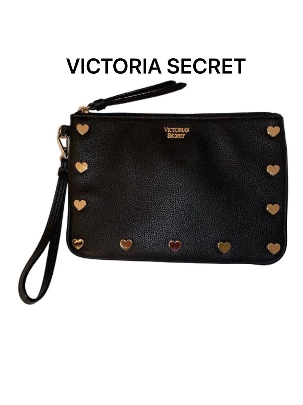 NWOT Victoria’s Secret Faux Leather Heart Studded Zipper Wristlet